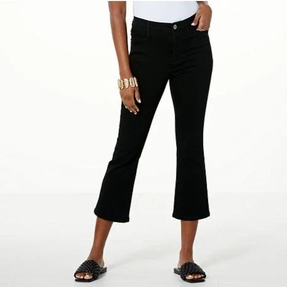 WynneDenim Performance Stretch Kick Flare Crop Jean Black - 10 - Picture 1 of 1